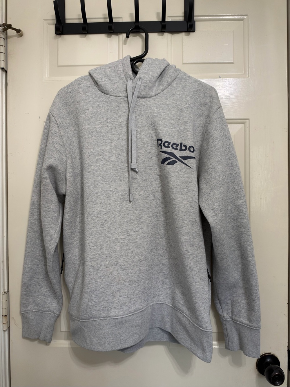 Reebok Light Gray Hoodie with Navy Logo